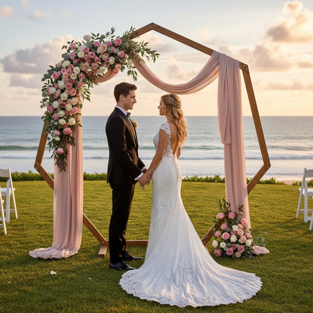 Wedding Support - Houten bruiloftsboogframe, winddichte veelhoekige bruiloftsachtergrondsteun, buiten