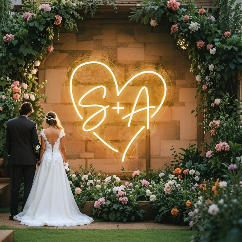 Wedding Party Supply - Aangepaste initialen hart LED neon teken,