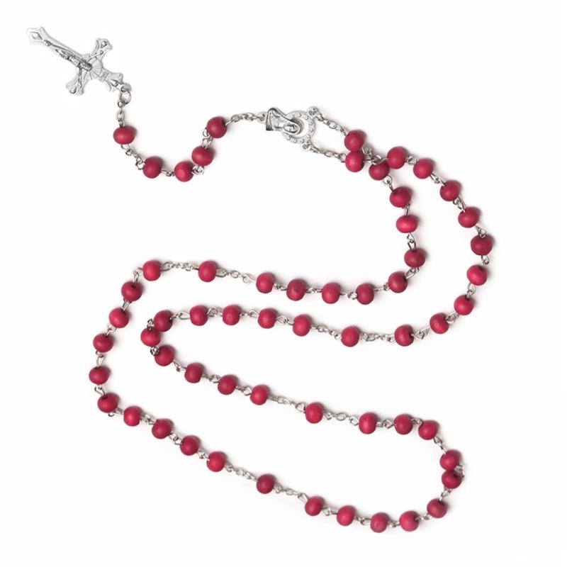 Wedding Sutra - Katholieke Rode Rozenkrans Christelijke Gekruiste Ketting